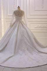 Luxurious White Long Sleevess Appliques Beadings Corset Wedding Dress outfit, Wedding Dress Outlet