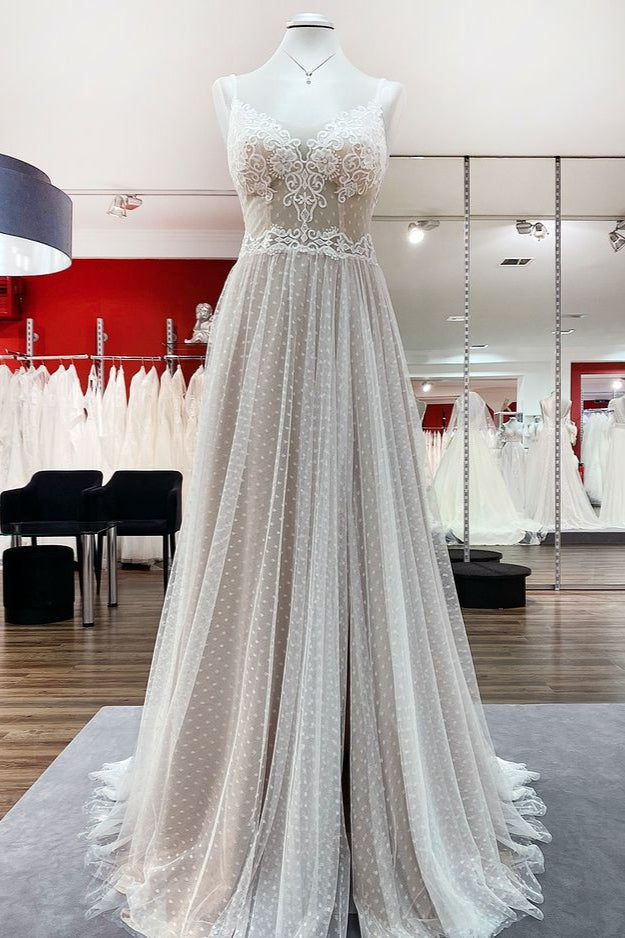 Luxury Long A-line V-neck Tulle Open Back Lace Corset Wedding Dress outfit, Wedding Dress Online Shops