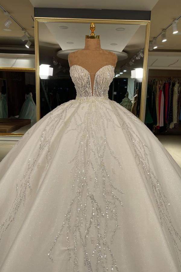 Luxury Long Corset Ball Gown Sweetheart Glitter Corset Wedding Dress outfit, Wedding Dresses For Shorter Brides