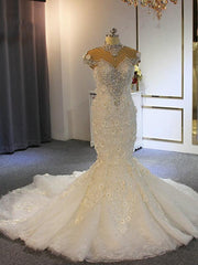 Luxury Long Mermaid Full Beading Lace Tulle Corset Wedding Dresses outfit, Wedding Dress With Lace