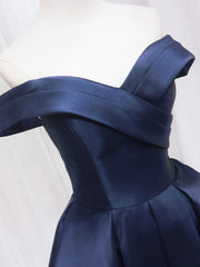 Blue V-neckline Satin Off Shoulder Party Dress, A-Line Blue Short Evening Corset Prom Dress outfits, Prom Aesthetic