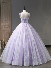 Light Purple Tulle Straps Long Corset Prom Dress, Purple A-Line Princess Dress Gowns, Maxi Dress