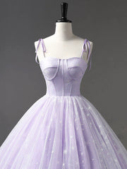 Light Purple Tulle Straps Long Corset Prom Dress, Purple A-Line Princess Dress Gowns, Cute Dress