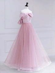 Pink Satin Tulle Long Corset Prom Dress, Pink Off Shoulder Evening Dress outfit, Bridesmaid Dresses Shop