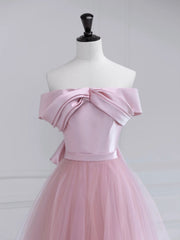 Pink Satin Tulle Long Corset Prom Dress, Pink Off Shoulder Evening Dress outfit, Bridesmaid Dresses Shops