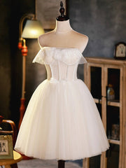 Light Champagne Strapless Tulle Short Corset Prom Dress, Beautiful A-Line Evening Party Dress Outfits, Graduation Dress
