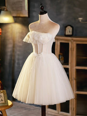 Light Champagne Strapless Tulle Short Corset Prom Dress, Beautiful A-Line Evening Party Dress Outfits, Green Prom Dress