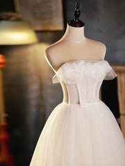 Light Champagne Strapless Tulle Short Corset Prom Dress, Beautiful A-Line Evening Party Dress Outfits, Cocktail Dress