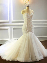 Mermaid Appliques Sweetheart Corset Wedding Dresses Sleeveless Tulle Pleated Bridal Gowns outfit, Wedding Dress Sleeves