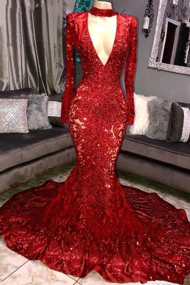 Mermaid High Neck Long Sleeves Corset Prom Dress outfits, Party Dresses
