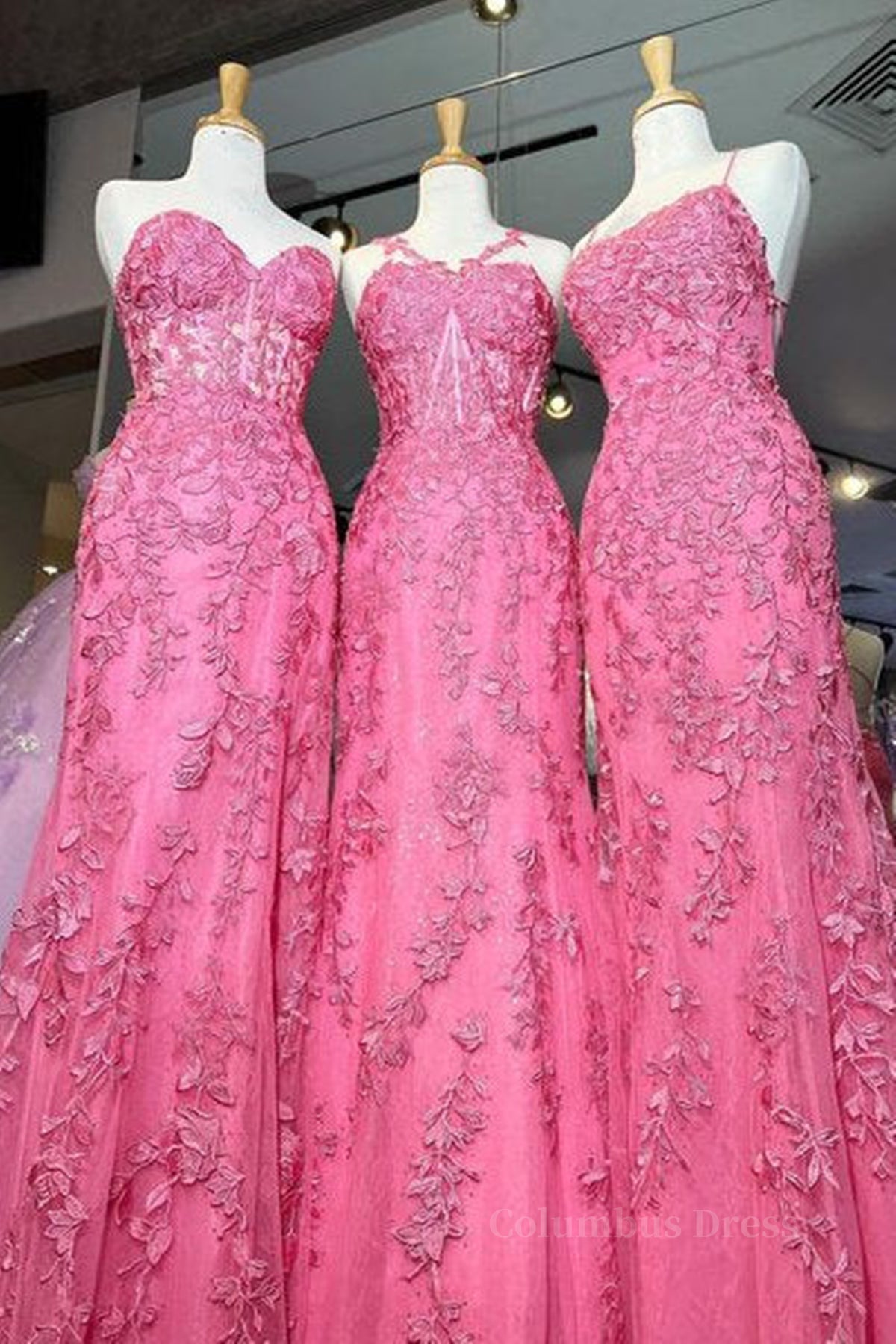 Mermaid Hot Pink Lace Long Corset Prom Dress, Long Hot Pink Corset Formal Graduation Evening Dress outfit, Bridesmaids Dresses Long Sleeve
