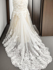 Mermaid Scoop Applique Sweep Train Tulle Corset Wedding Dress outfit, Wedding Dresses Under 502