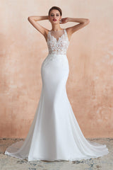 Mermaid See-Through Chiffon Corset Wedding Dresses with Appliques Gowns, Wedding Dress Styles