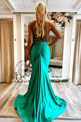 Mermaid Spaghetti Straps Green Long Corset Prom Dress with Criss Cross Back Gowns, Mermaid Spaghetti Straps Green Long Prom Dress with Criss Cross Back