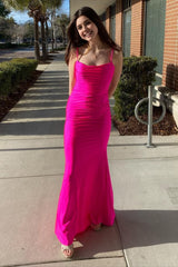 Mermaid Spaghetti Straps Hot Pink Long Corset Prom Dress with Open Back outfit, Mermaid Spaghetti Straps Hot Pink Long Prom Dress with Open Back