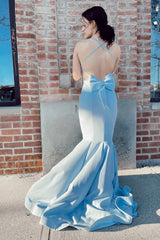 Mermaid Spaghetti Straps Light Blue Long Corset Prom Dress with Open Back outfit, Mermaid Spaghetti Straps Light Blue Long Prom Dress with Open Back
