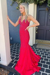 Mermaid Spaghetti Straps Red Long Corset Prom Dress with Criss Cross Back Gowns, Mermaid Spaghetti Straps Red Long Prom Dress with Criss Cross Back