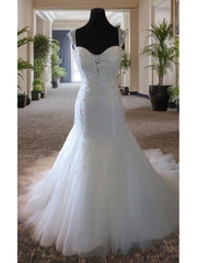 Mermaid Straps Beading Court Train Tulle Corset Wedding Dress outfit, Wedding Dress Dress