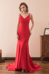 Mermaid V-Neck Spaghetti Straps Red Satin Corset Prom Dresses outfit, Evening Dresses Short
