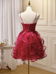 Mini/Short Burgundy Corset Prom Dress, Puffy Cute Burgundy Corset Homecoming Dress outfit, Bridesmaids Dresses Wedding