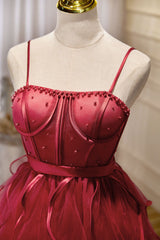 Mini/Short Burgundy Corset Prom Dress, Puffy Cute Burgundy Corset Homecoming Dress outfit, Bridesmaid Dress Wedding