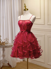 Mini/Short Burgundy Corset Prom Dress, Puffy Cute Burgundy Corset Homecoming Dress outfit, Bridesmaid Dresses Weddings