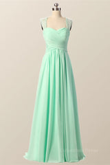 Mint Green Pleated Chiffon Long Corset Bridesmaid Dress outfit, Party Dress Dresses