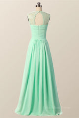 Mint Green Pleated Chiffon Long Corset Bridesmaid Dress outfit, Party Dress Style