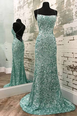 Mint Green Sparkly Mermaid Corset Prom Dress,Long Backless Evening Dresses outfit, Wedding Pictures