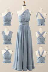 Misty Blue Chiffon Convertible Corset Bridesmaid Dress outfit, Bridesmaids Dress Cheap