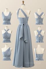 Misty Blue Chiffon Convertible Corset Bridesmaid Dress outfit, Bridesmaid Dress Designers