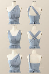 Misty Blue Chiffon Convertible Corset Bridesmaid Dress outfit, Bridesmaids Dress Designs