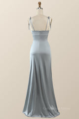 Misty Blue Straps Ruffle A-line Corset Bridesmaid Dress outfit, Prom Dress Inspiration