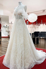 Modest Long A-line Sweetheart Tulle Lace Appliques Corset Wedding Dress with Sleeves Gowns, Wedding Dress Price