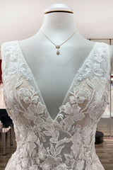 Modest Long A-line V-neck Open Back Tulle Corset Wedding Dress with Appliques Lace outfit, Wedding Dresses Website