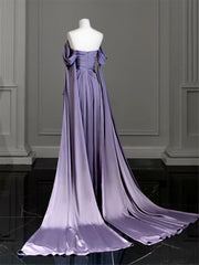Modest Purple Satin Long Corset Prom Dress,Purple Evening Dress outfit, Party Dress Roman