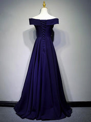 Navy Blue A-line Spandex Long Corset Prom Dress, Off Shoulder Corset Bridesmaid Dress outfit, Evening Dress Designs