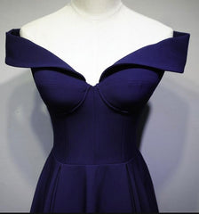 Navy Blue A-line Spandex Long Corset Prom Dress, Off Shoulder Corset Bridesmaid Dress outfit, Evening Dress Designer