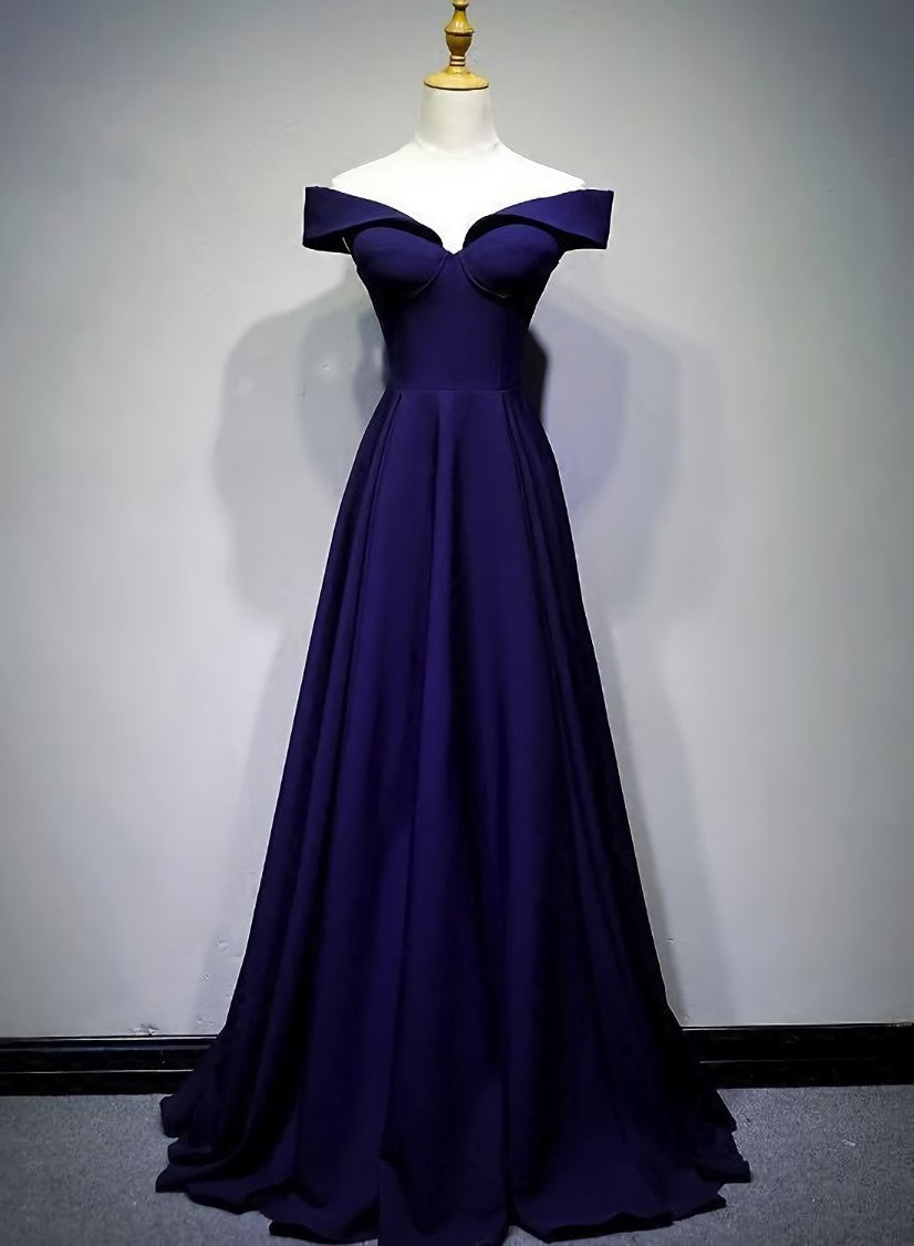 Navy Blue A-line Spandex Long Corset Prom Dress, Off Shoulder Corset Bridesmaid Dress outfit, Evening Dress Designers