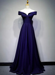 Navy Blue A-line Spandex Long Corset Prom Dress, Off Shoulder Corset Bridesmaid Dress outfit, Evening Dress Designers