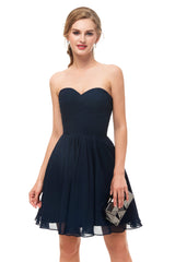 A Line Strapless Knee Length Chiffon Corset Homecoming Dresses outfit, Evenning Dress For Wedding Guest