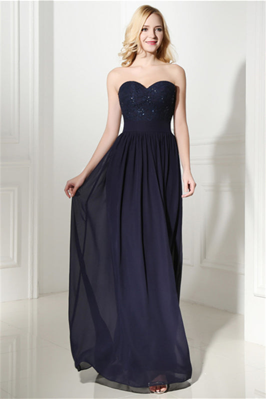 Navy Blue Chiffon Sweetheart Lace Beading Corset Prom Dresses outfit, Party Dress Halter Neck