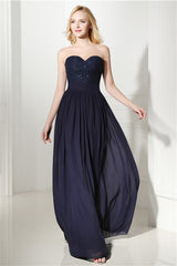 Navy Blue Chiffon Sweetheart Lace Beading Corset Prom Dresses outfit, Party Dresses Halter Neck