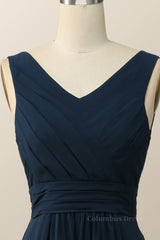Navy Blue Pleated Chiffon A-line Long Corset Bridesmaid Dress outfit, Prom Dress Pink