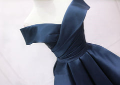 Navy Blue Satin Off Shoulder Corset Bridesmaid Dress Party Dress, Short Corset Prom Dress outfits, Homecoming Dresses Simpl