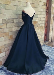 Navy Blue Satin Sweetheart A-line Handmade Corset Formal Dress, Blue Long Corset Prom Dress outfits, Evening Dresses 2031