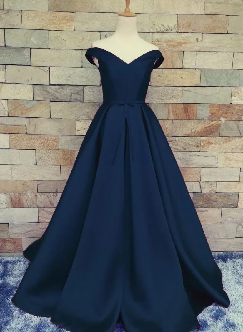 Navy Blue Satin Sweetheart A-line Handmade Corset Formal Dress, Blue Long Corset Prom Dress outfits, Evening Dress Petite