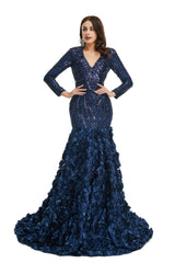 Sequins Mermaid Long V Neck Corset Prom Dresses Full Sleeve Gowns, Prom Dress Websites