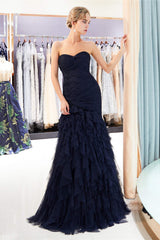 Navy Blue Sheath Sweetheart Strapless Draped Tulle Pleats Corset Prom Dresses outfit, Homecoming Dress Short