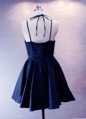 Navy Blue Short Straps Satin Corset Homecoming Dresses, Lovely Simple Corset Prom Dress outfits, Prom Dress Different